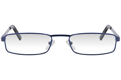 cellini rectangle blue eyeglasses frame viewed from front angle.