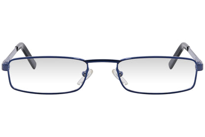 cellini rectangle blue eyeglasses frame viewed from front angle.