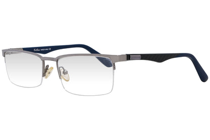 cellini rectangle blue eyeglasses frame viewed from a 45-degree angle.