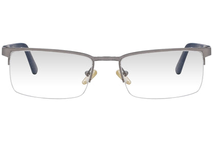 cellini rectangle blue eyeglasses frame viewed from front angle.