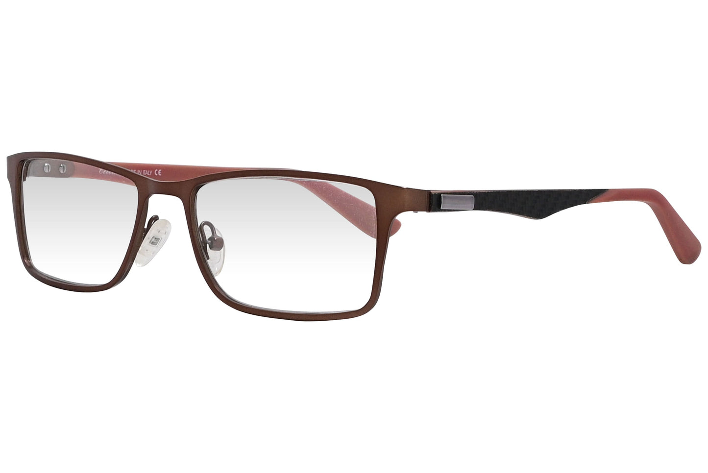 cellini rectangle red eyeglasses frame viewed from a 45-degree angle.