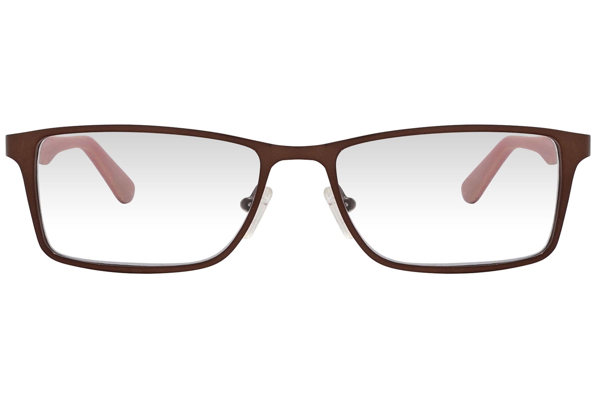 cellini rectangle red eyeglasses frame viewed from front angle.