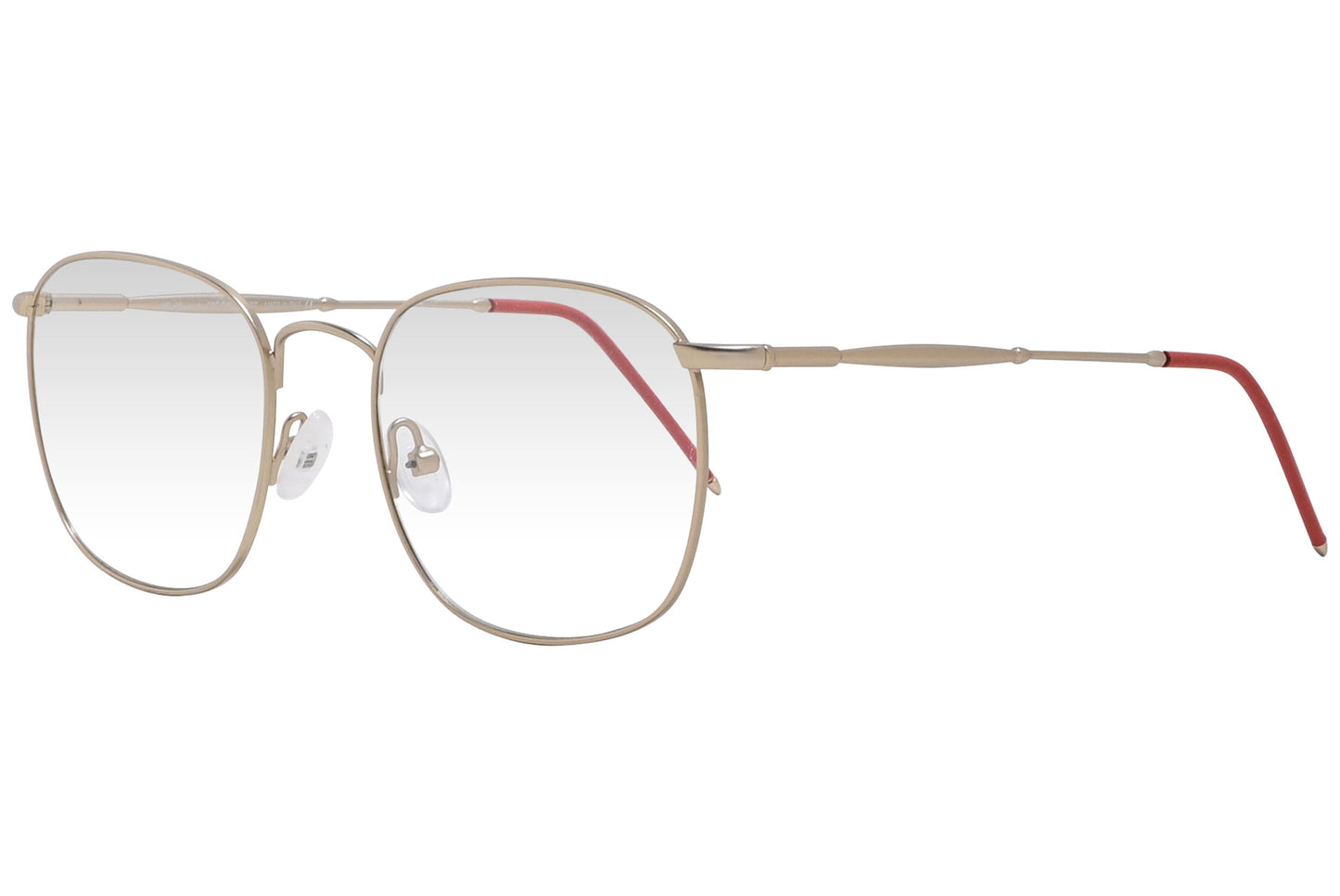 cellini square gold eyeglasses frame viewed from a 45-degree angle.