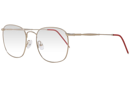 cellini square gold eyeglasses frame viewed from a 45-degree angle.