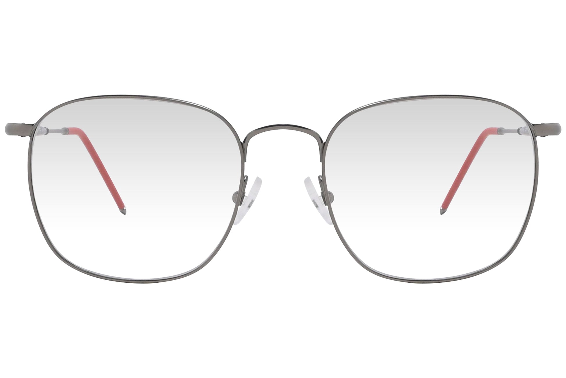 cellini round silver eyeglasses frame viewed from front angle.