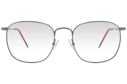 cellini round silver eyeglasses frame viewed from front angle.