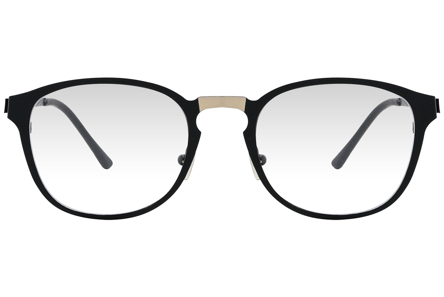 cellini round black eyeglasses frame viewed from front angle.