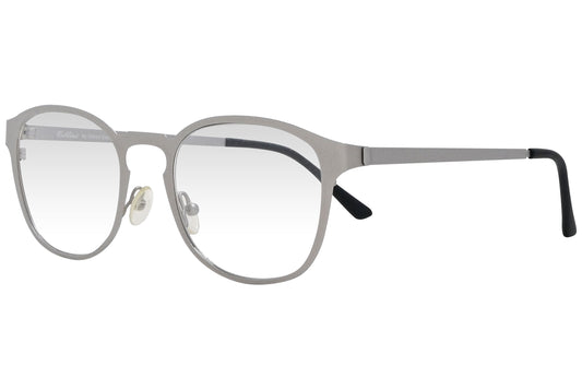 cellini round silver eyeglasses frame viewed from a 45-degree angle.