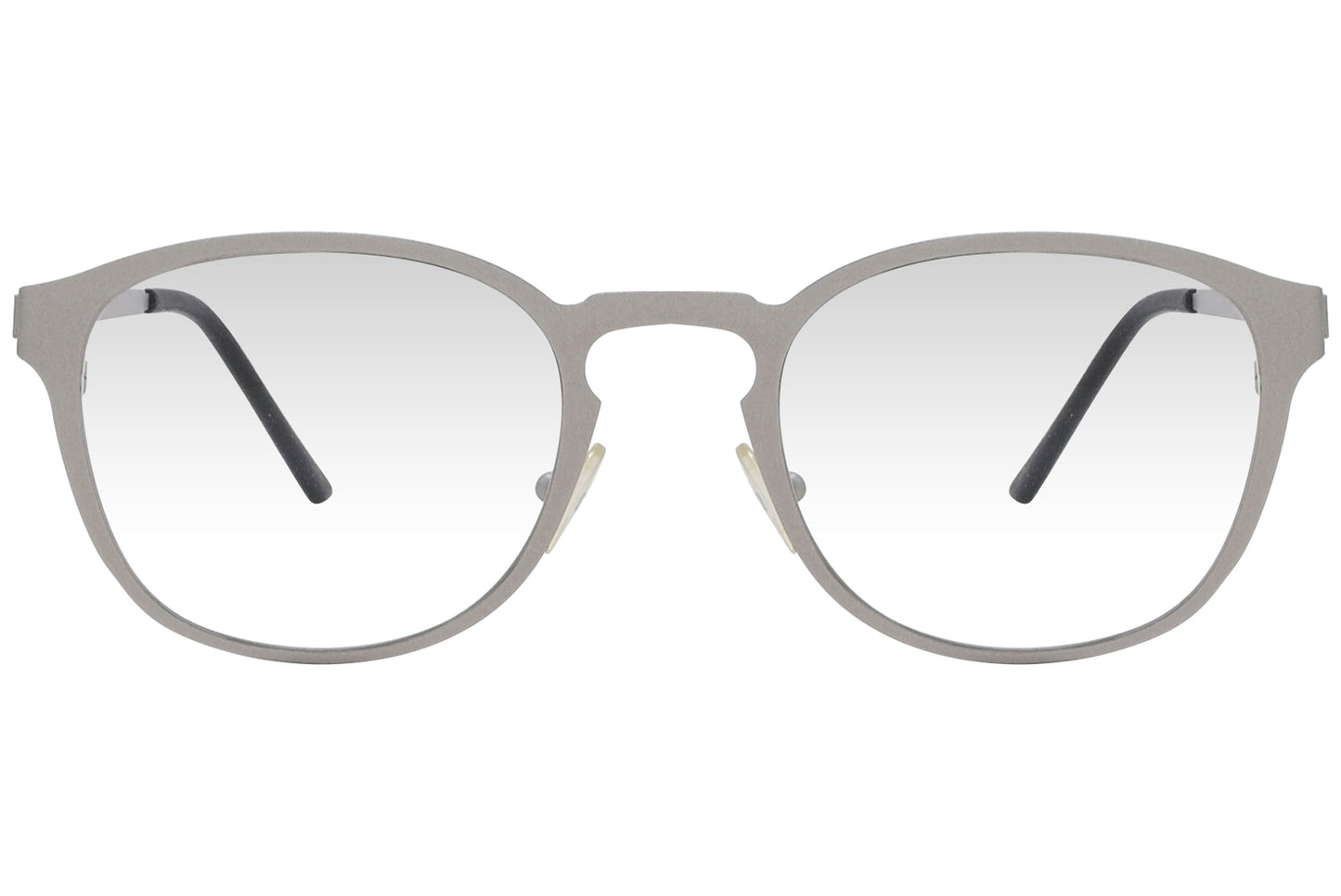 cellini round silver eyeglasses frame viewed from front angle.