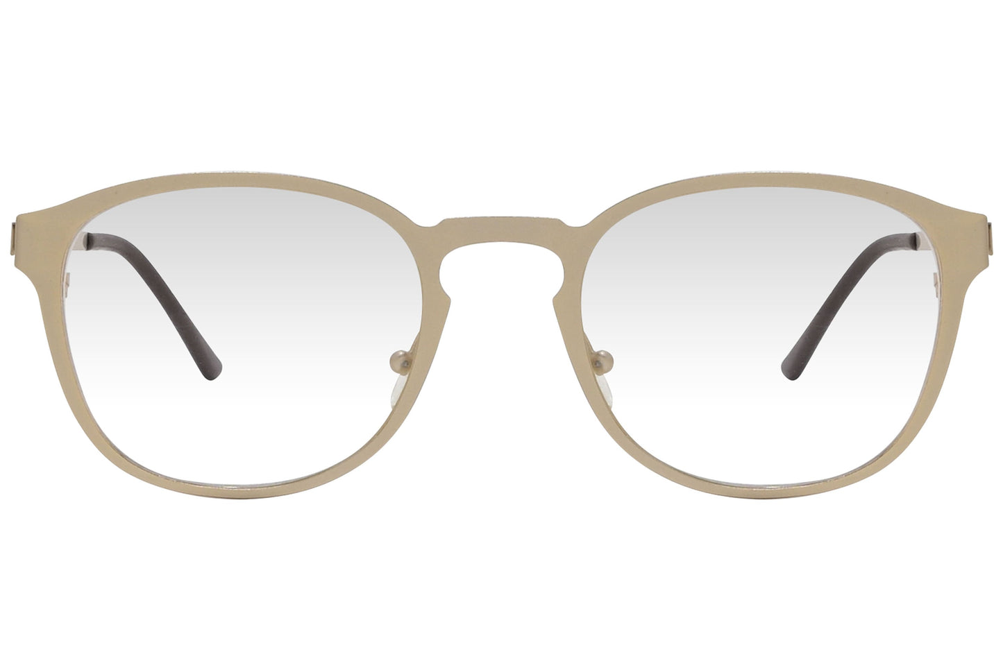 cellini round gold eyeglasses frame viewed from front angle.