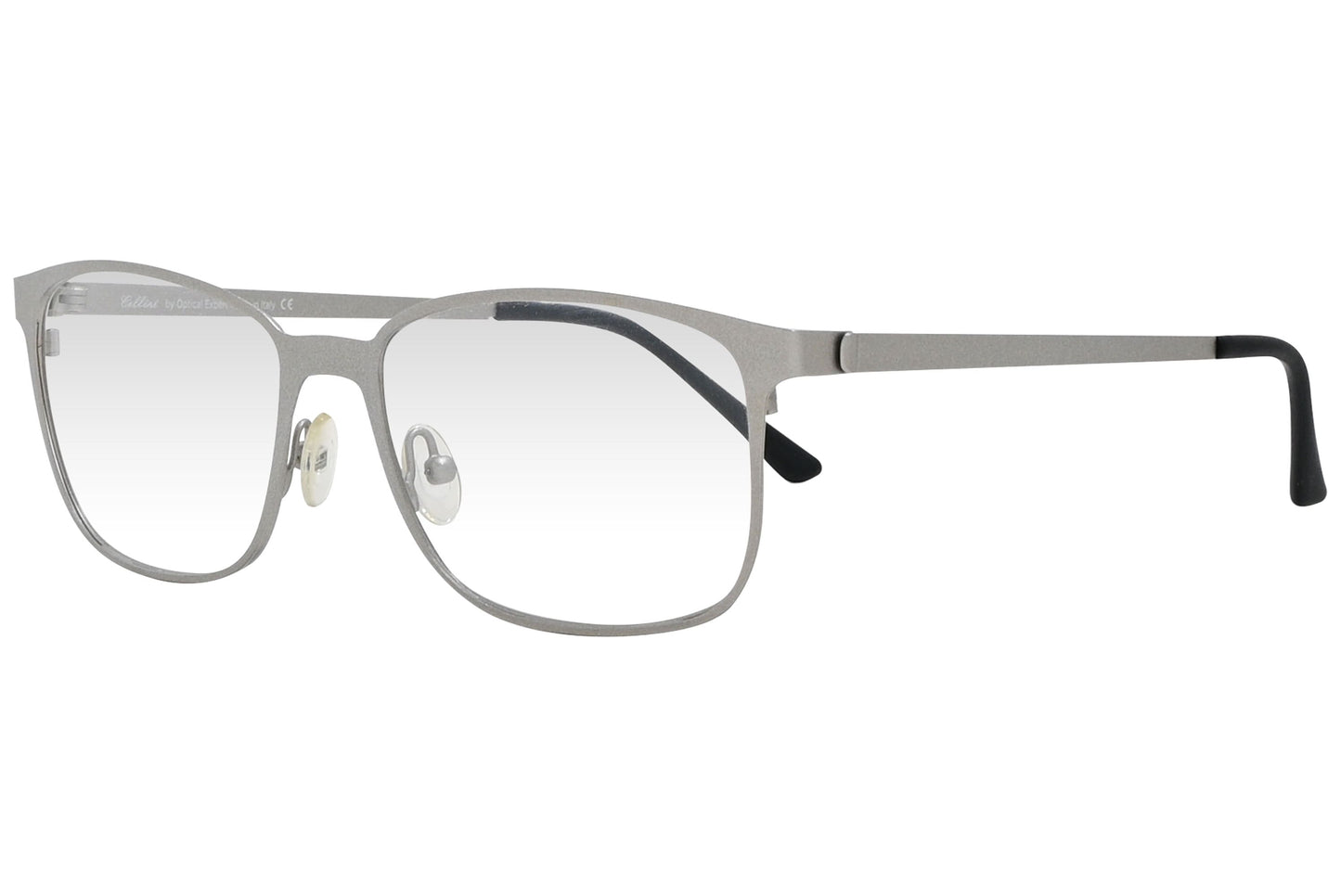 cellini rectangle silver eyeglasses frame viewed from a 45-degree angle.