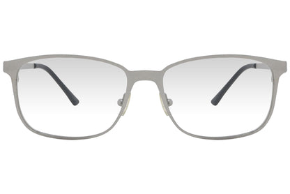 cellini rectangle silver eyeglasses frame viewed from front angle.