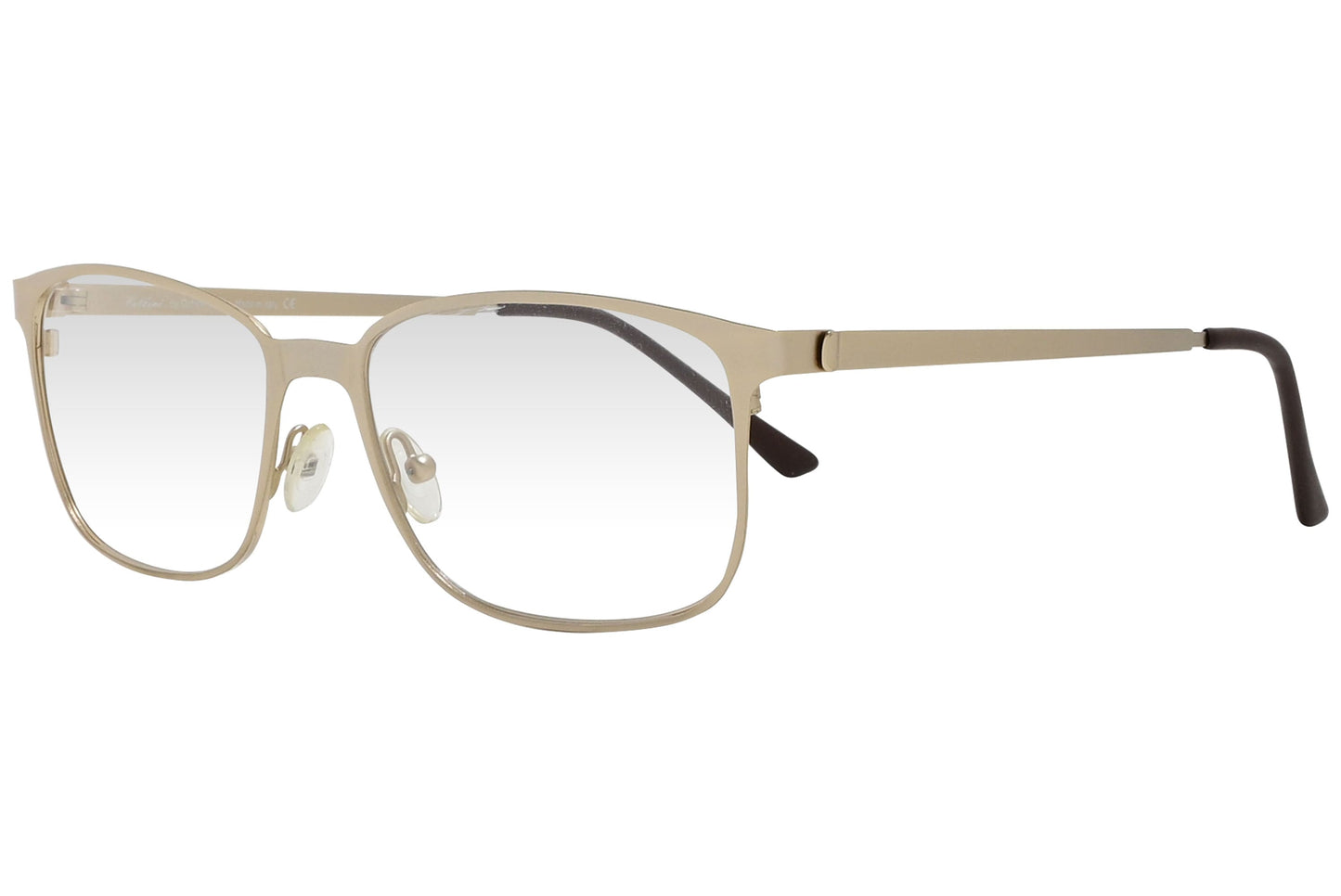 cellini rectangle gold eyeglasses frame viewed from a 45-degree angle.