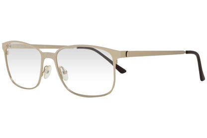 cellini rectangle gold eyeglasses frame viewed from a 45-degree angle.