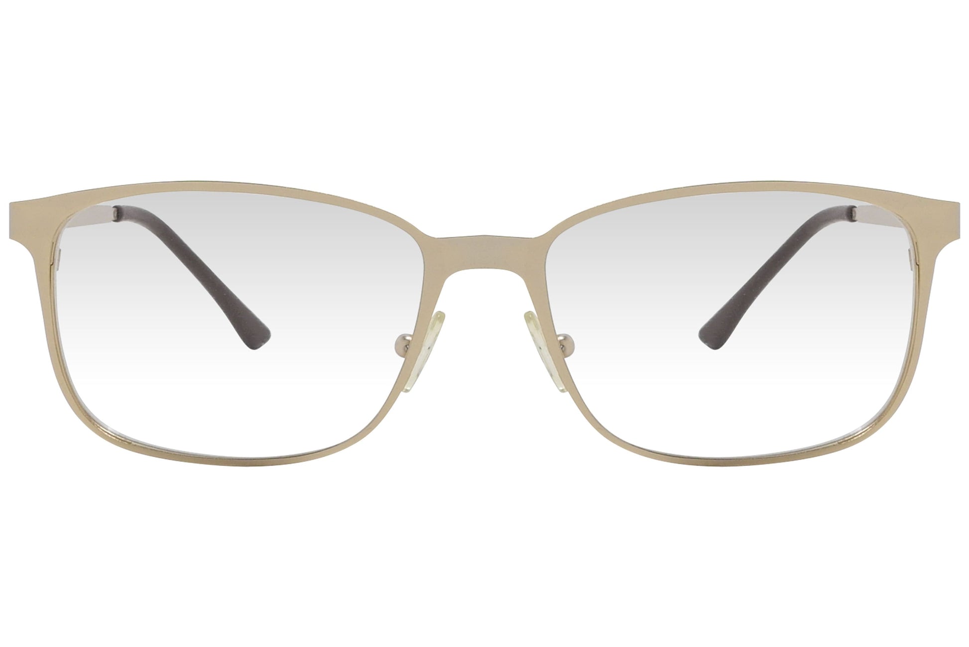 cellini rectangle gold eyeglasses frame viewed from front angle.