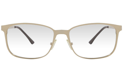 cellini rectangle gold eyeglasses frame viewed from front angle.