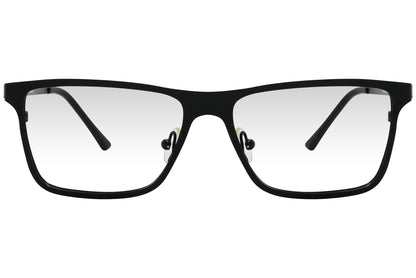 cellini rectangle black eyeglasses frame viewed from front angle.