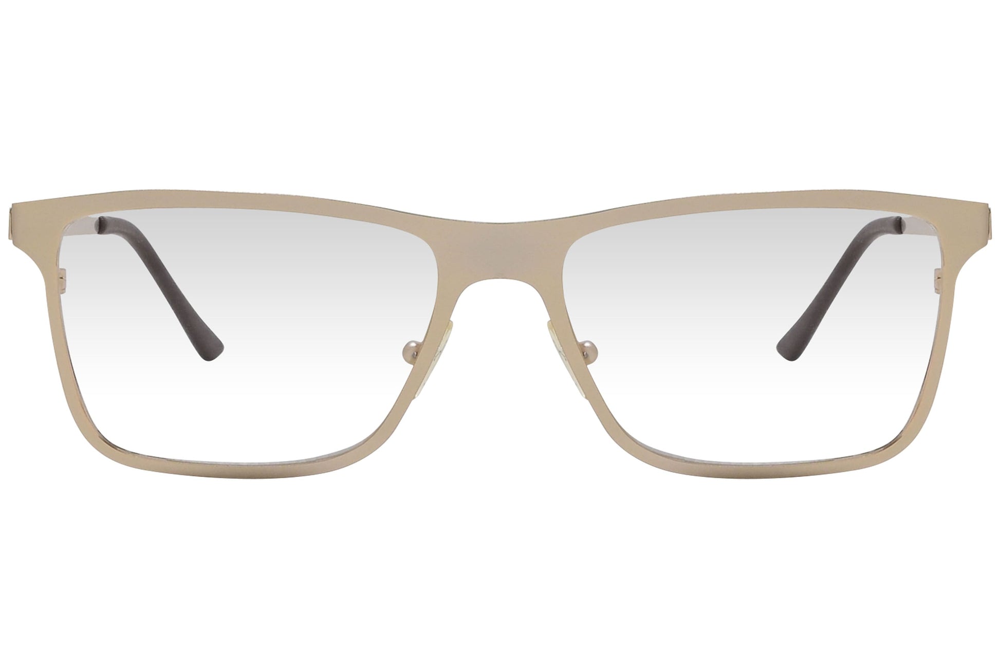 cellini rectangle gold eyeglasses frame viewed from front angle.