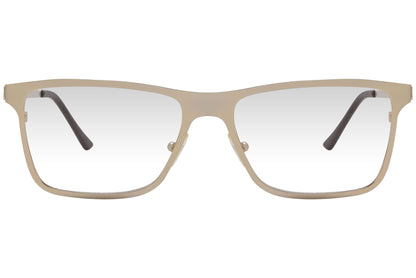 cellini rectangle gold eyeglasses frame viewed from front angle.