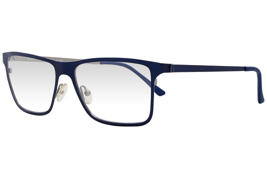 cellini rectangle blue eyeglasses frame viewed from a 45-degree angle.