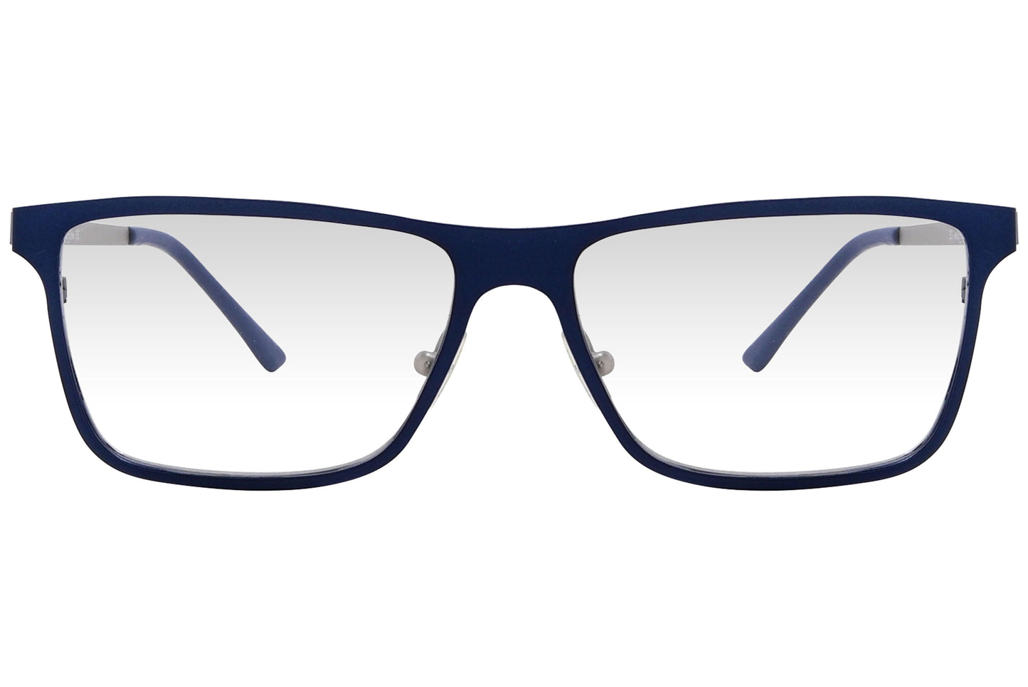 cellini rectangle blue eyeglasses frame viewed from front angle.