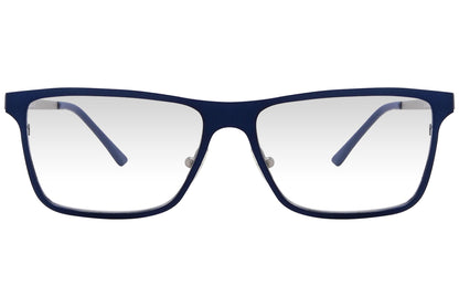 cellini rectangle blue eyeglasses frame viewed from front angle.