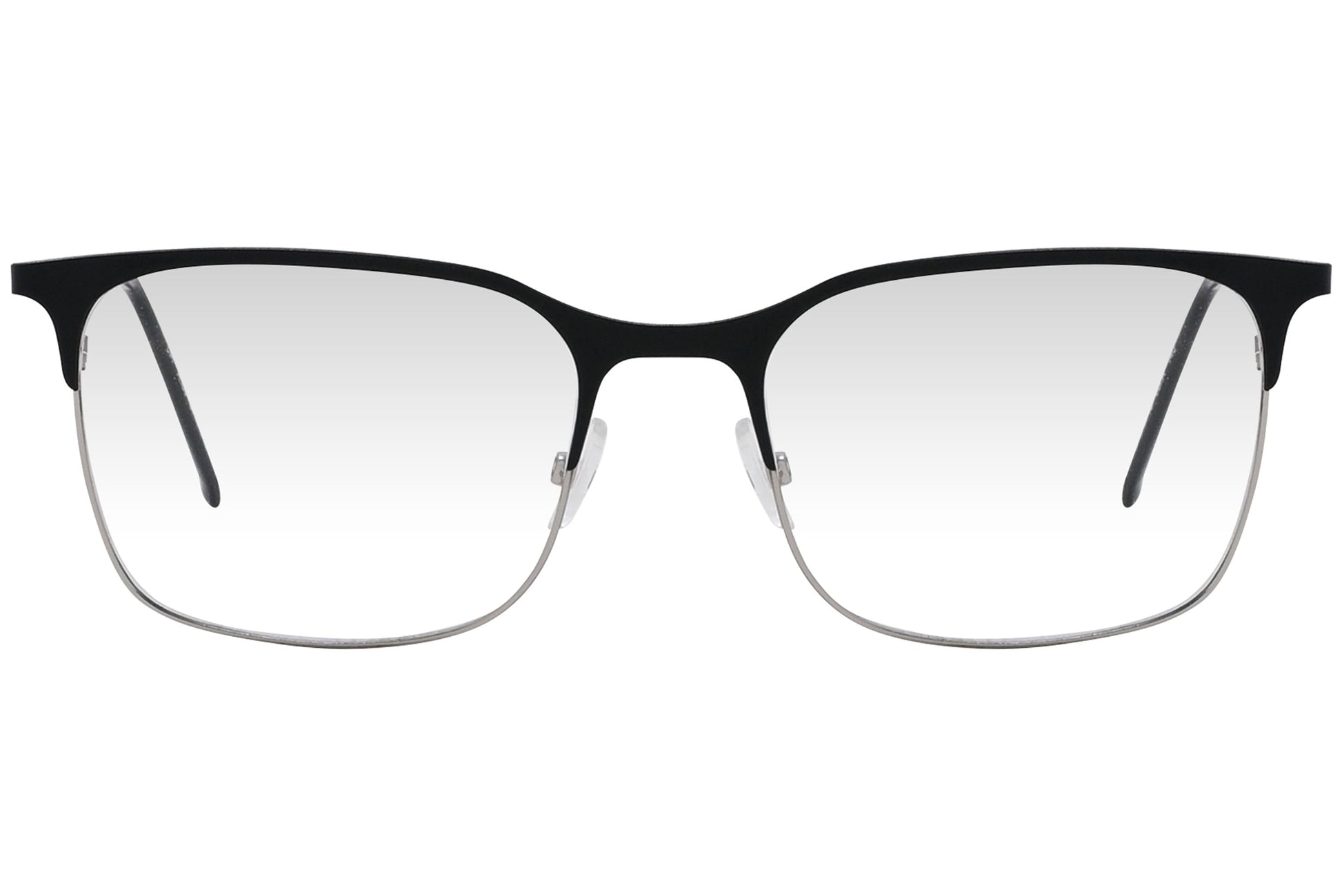 cellini browline black eyeglasses frame viewed from front angle.