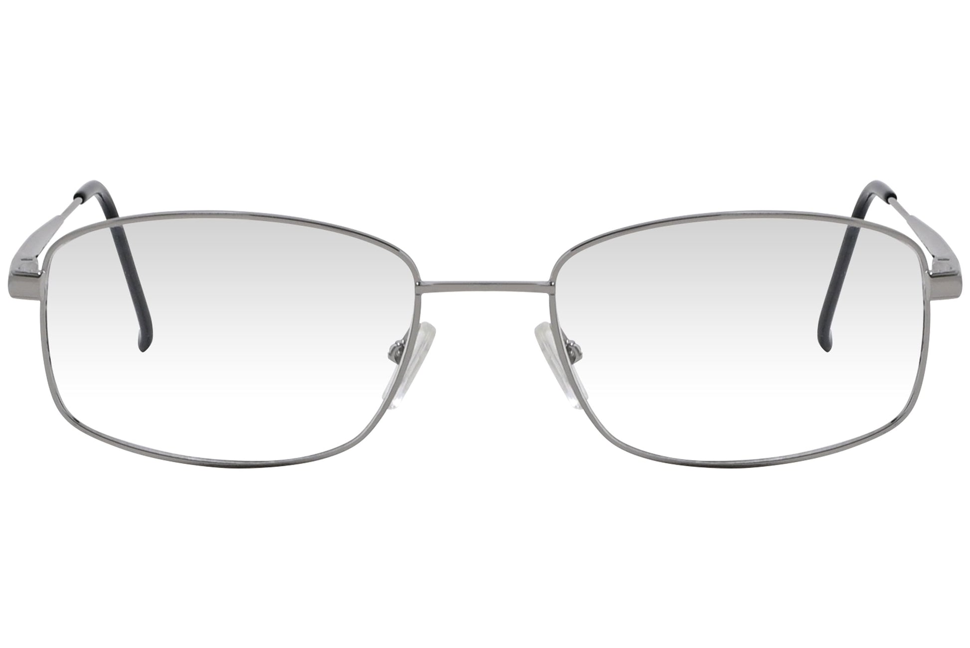 cellini rectangle silver eyeglasses frame viewed from front angle.