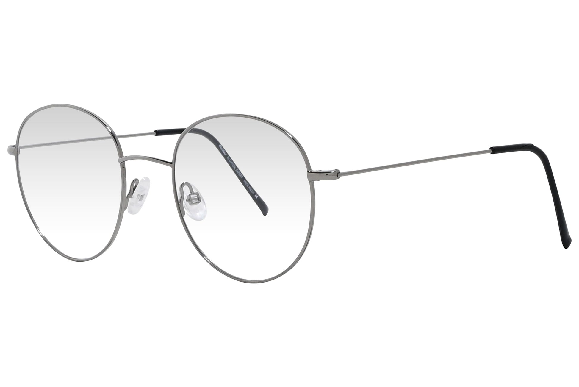 cellini round silver eyeglasses frame viewed from a 45-degree angle.