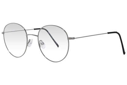 cellini round silver eyeglasses frame viewed from a 45-degree angle.