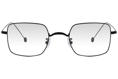 cellini square black eyeglasses frame viewed from front angle.