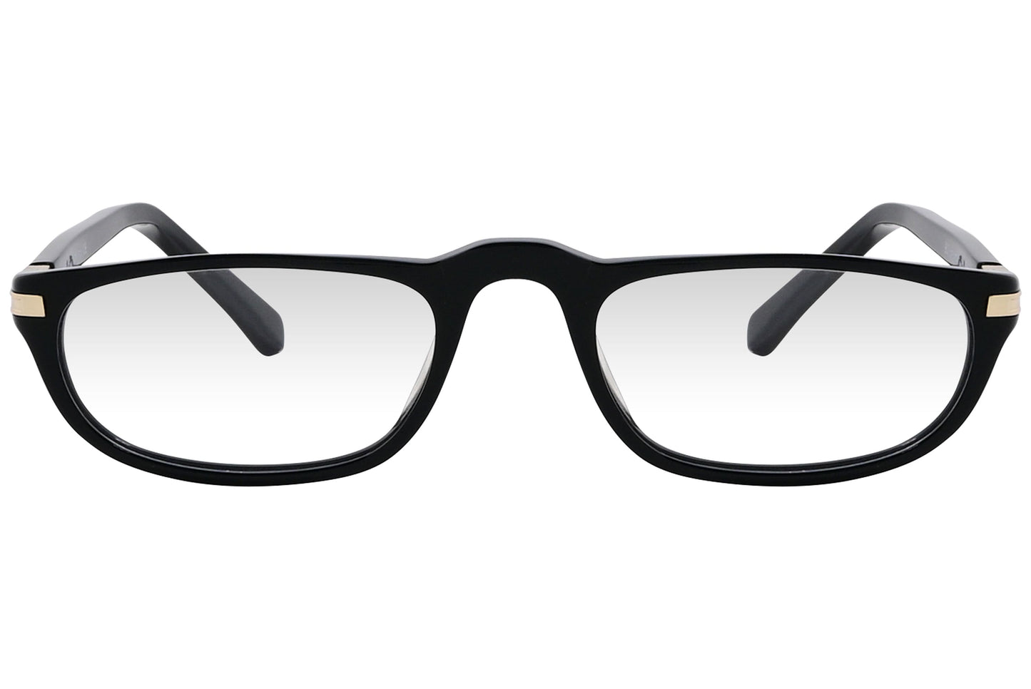 cellini oval black eyeglasses frame viewed from front angle.