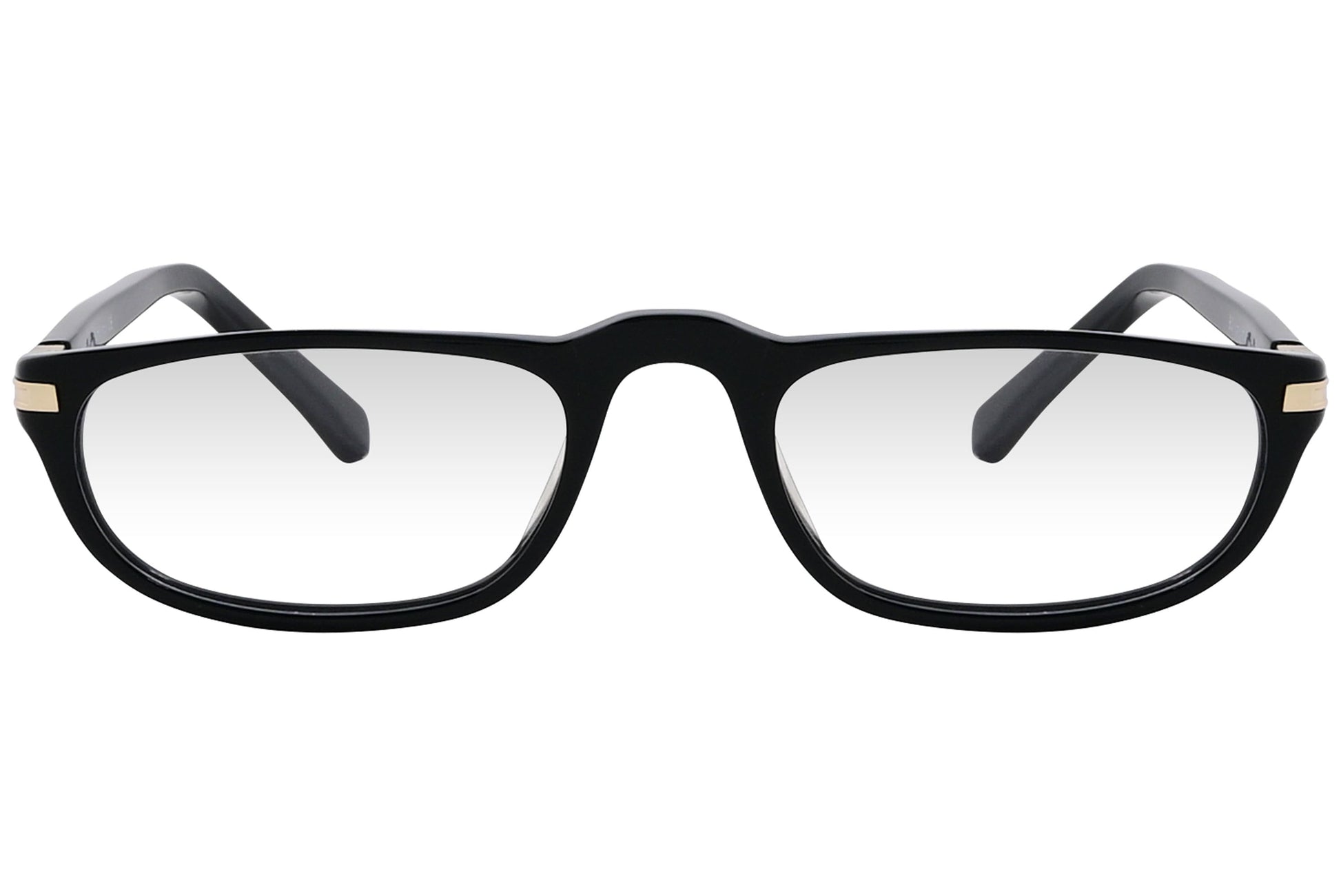 cellini oval black eyeglasses frame viewed from front angle.