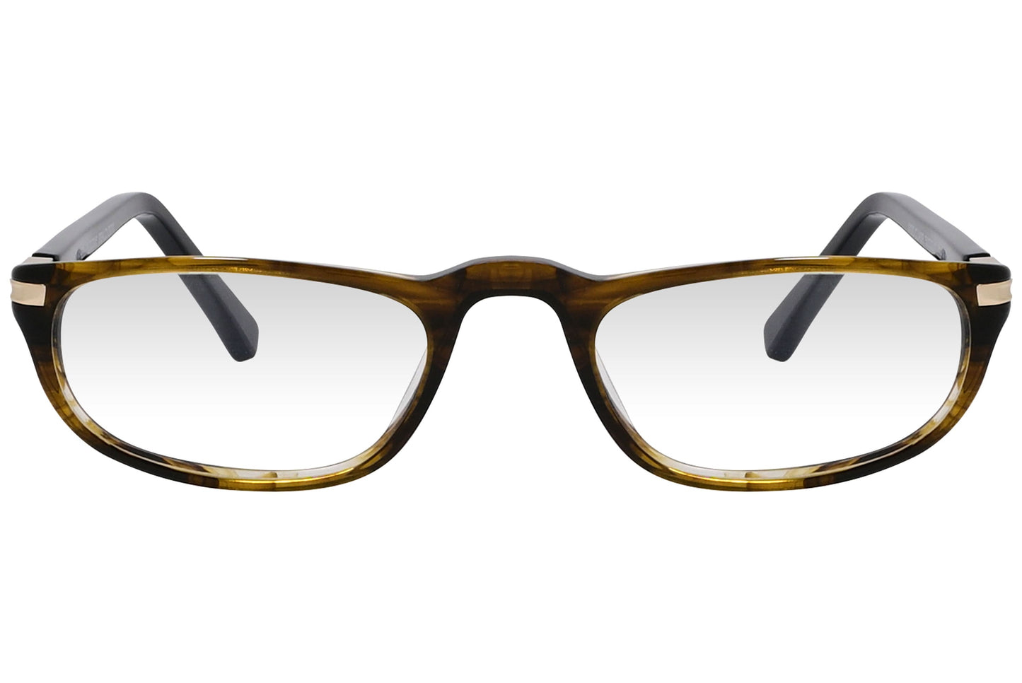 cellini oval gold eyeglasses frame viewed from front angle.