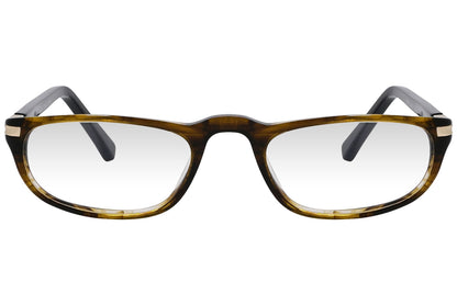 cellini oval gold eyeglasses frame viewed from front angle.