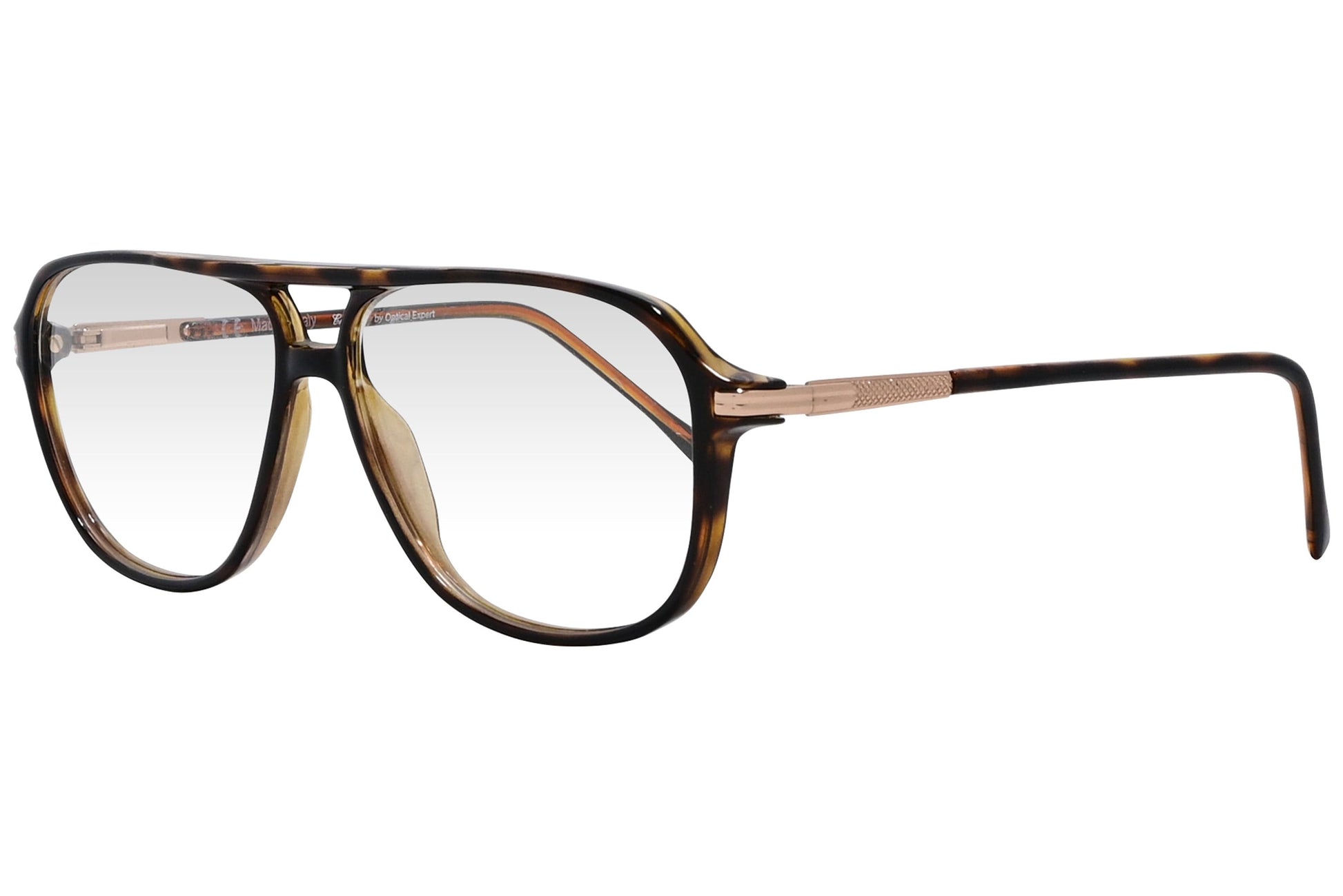 cellini aviator tortoise eyeglasses frame viewed from a 45-degree angle.