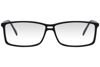 cellini rectangle black eyeglasses frame viewed from front angle.