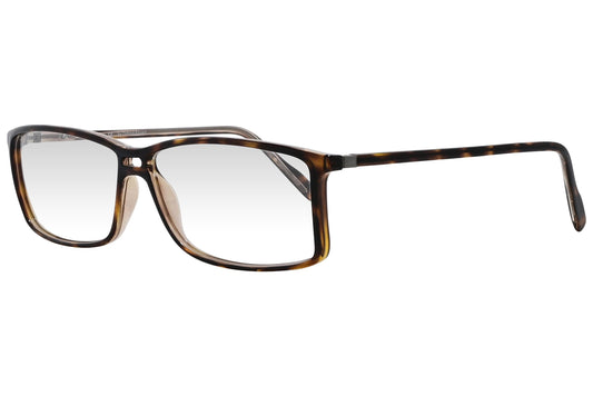 cellini rectangle tortoise eyeglasses frame viewed from a 45-degree angle.