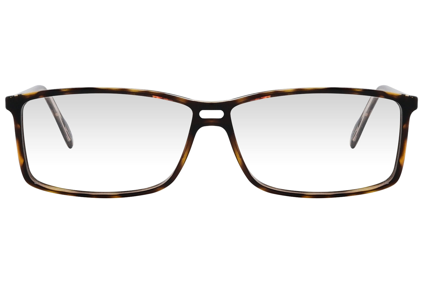 cellini rectangle tortoise eyeglasses frame viewed from front angle.