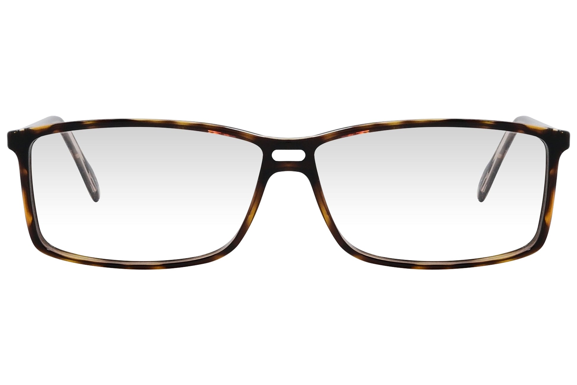 cellini rectangle tortoise eyeglasses frame viewed from front angle.