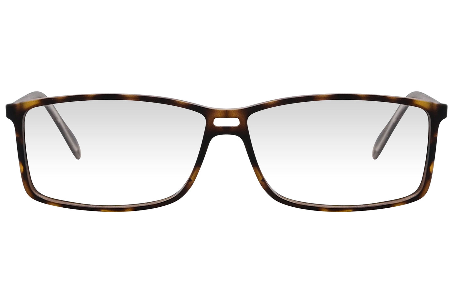 cellini rectangle tortoise eyeglasses frame viewed from front angle.