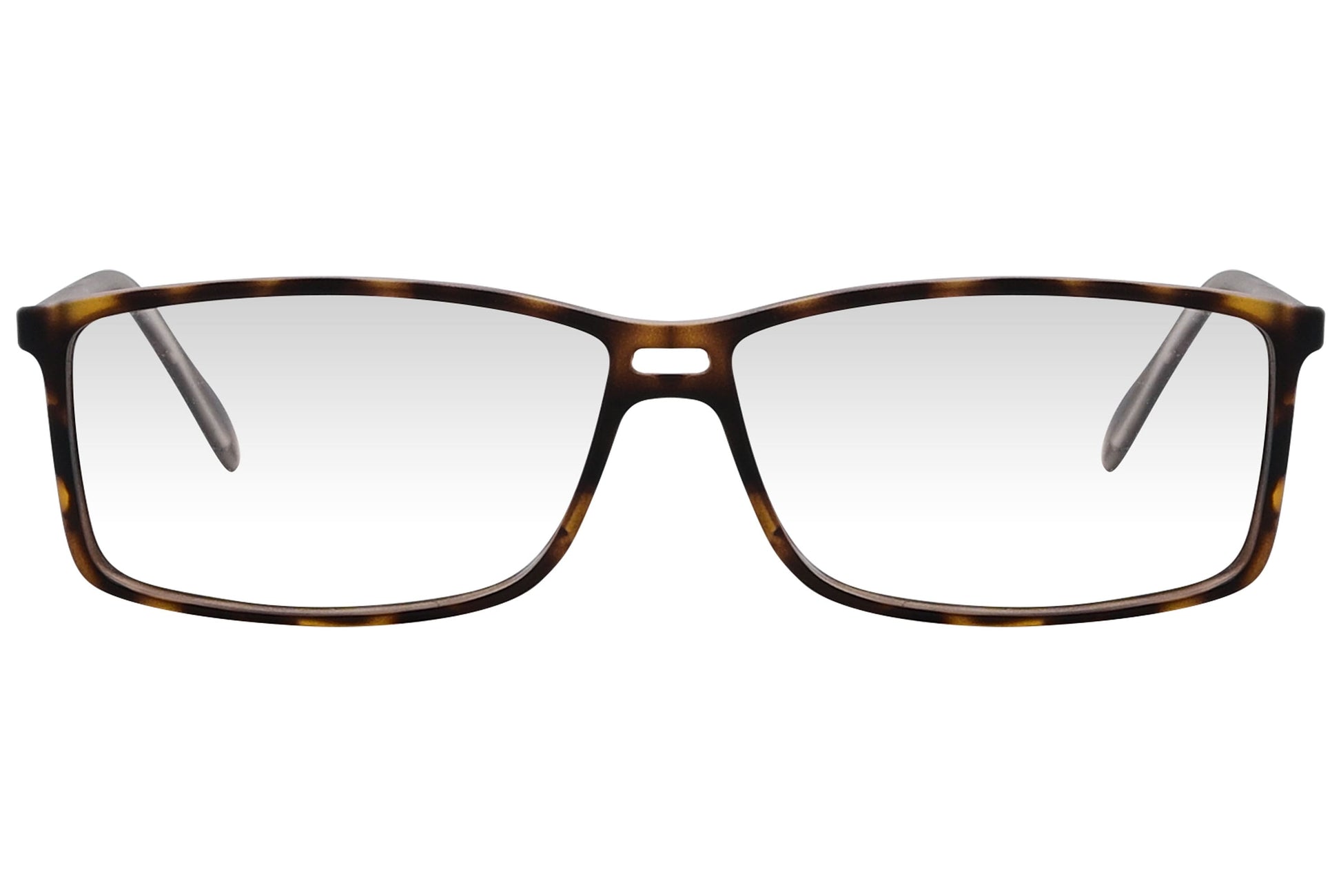 cellini rectangle tortoise eyeglasses frame viewed from front angle.