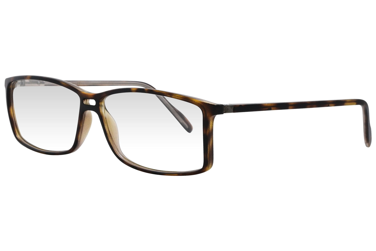 cellini rectangle tortoise eyeglasses frame viewed from a 45-degree angle.