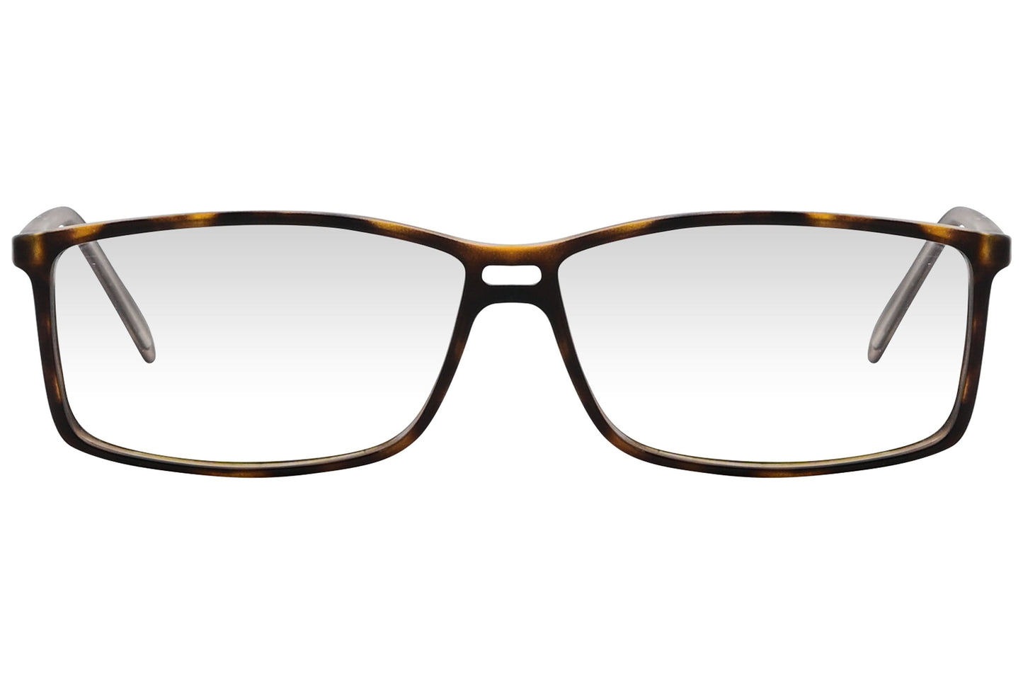 cellini rectangle tortoise eyeglasses frame viewed from front angle.