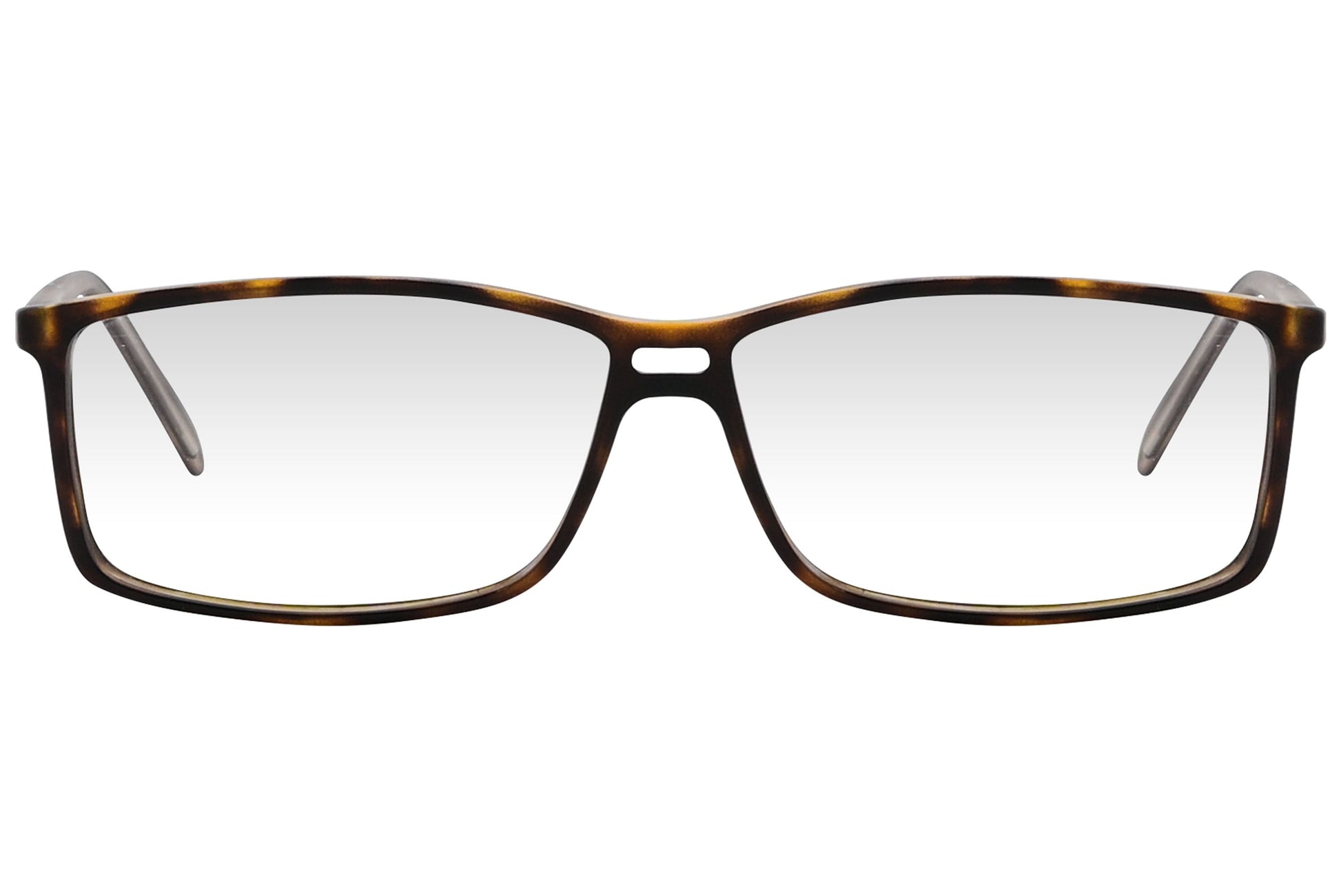 cellini rectangle tortoise eyeglasses frame viewed from front angle.