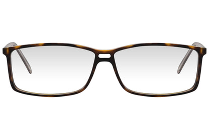 cellini rectangle tortoise eyeglasses frame viewed from front angle.