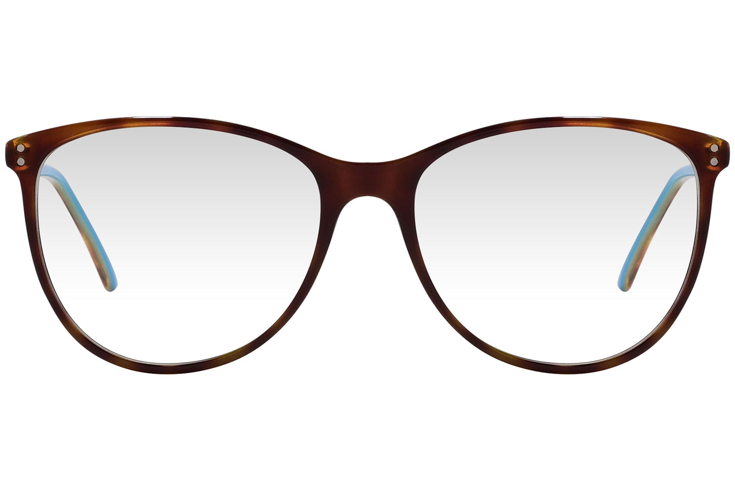 cellini oval brown eyeglasses frame viewed from front angle.