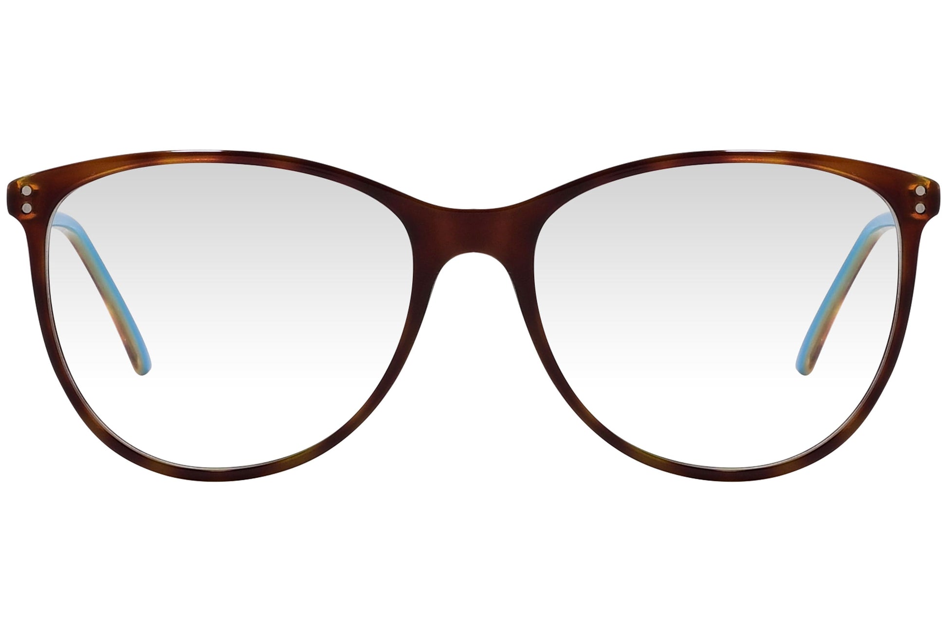 cellini oval brown eyeglasses frame viewed from front angle.