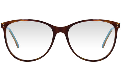 cellini oval brown eyeglasses frame viewed from front angle.