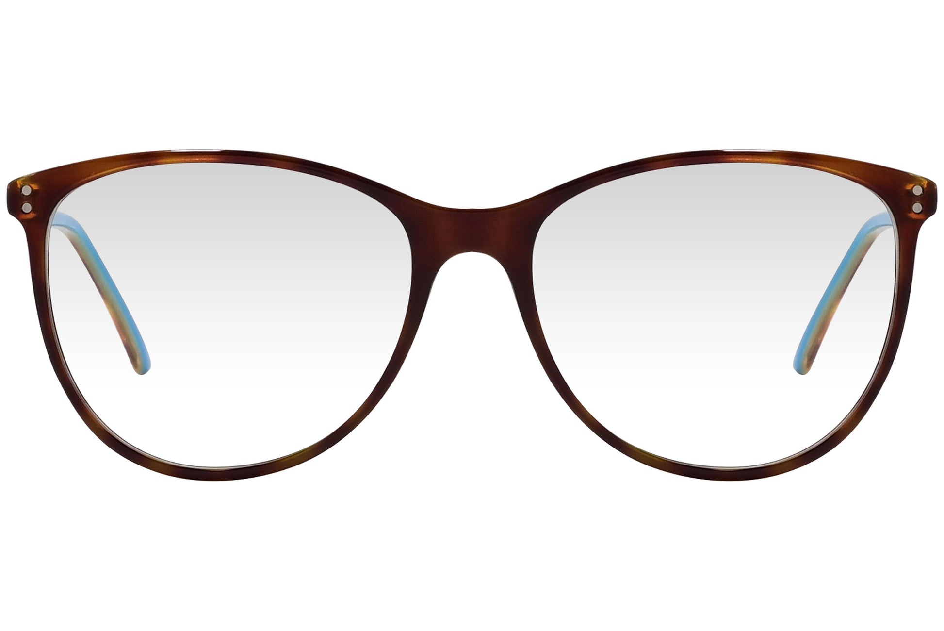 cellini oval brown eyeglasses frame viewed from front angle.